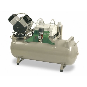 EKOM DK50 2V/110S/M - безмасляный компрессор для двух стоматологических установок с кожухом, с осушителем, с ресивером 110 л
